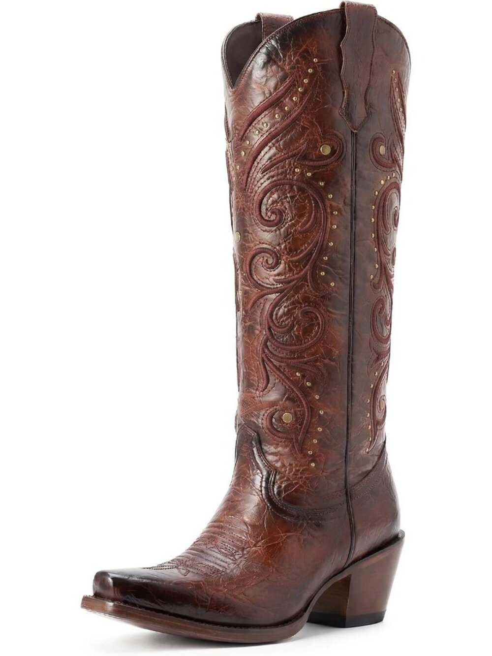 Women's Brown Polyurethane Pointed Toe Knee High Side Zipper Chunky Heel Boots